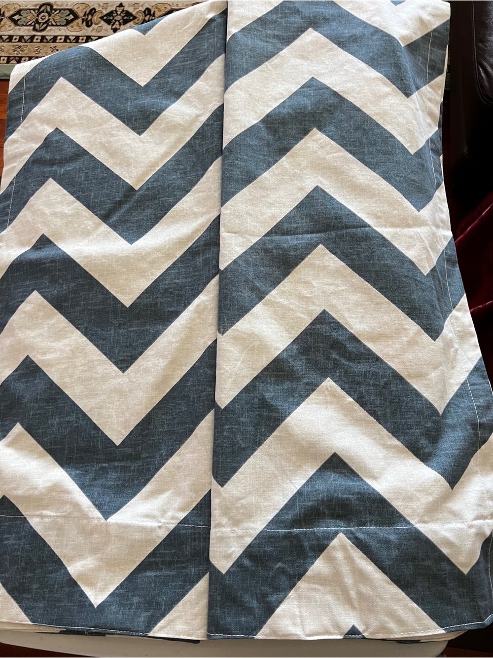 West Elm 2 Panel Curtains Chevron Zigzag Print Blue/Cream Cotton Size 48”X 63”